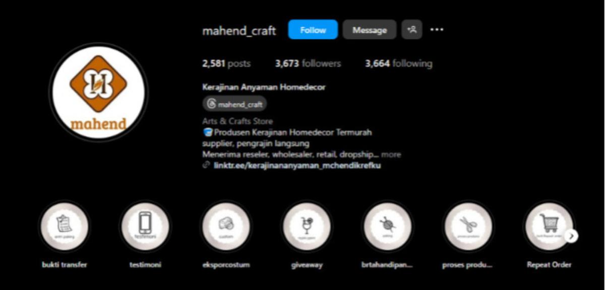 Akun Instagram Mahend Craft Kulon Progo