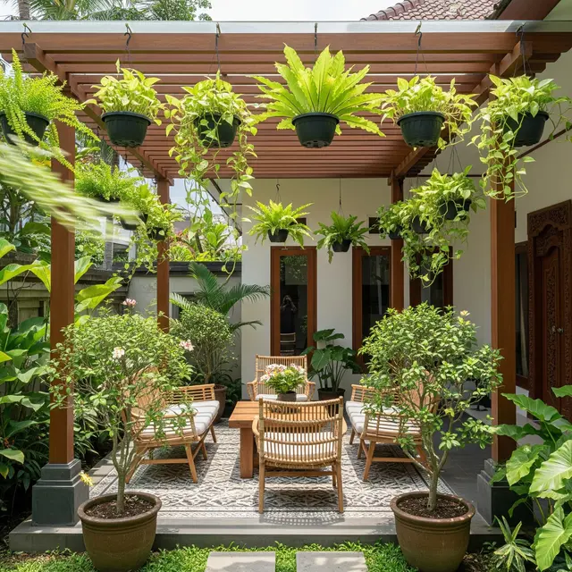 9 Ide Teras Rumah Adem dengan Kombinasi Pohon dan Tanaman Gantung, Ciptakan Nuansa Asri