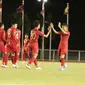 Timnas Indonesia U-22 saat menghadapi Brunei Darussalam di Stadion Binan, Selasa (3/12/2019). Tim Garuda Muda menang telak 8-0 dalam laga ini. (Dok. PSSI)