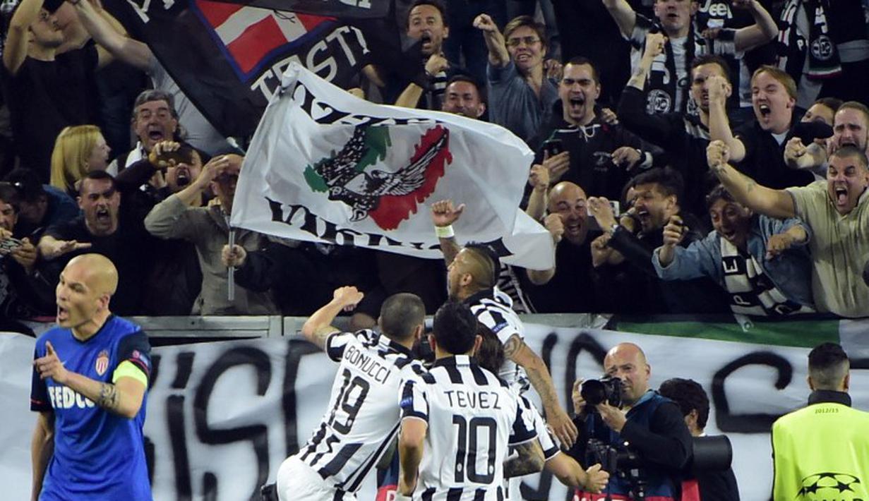 Puncak keriangan para pemain Juventus sangat terlihat dalam perayaan gol Vidal (OLIVIER MORIN / AFP )