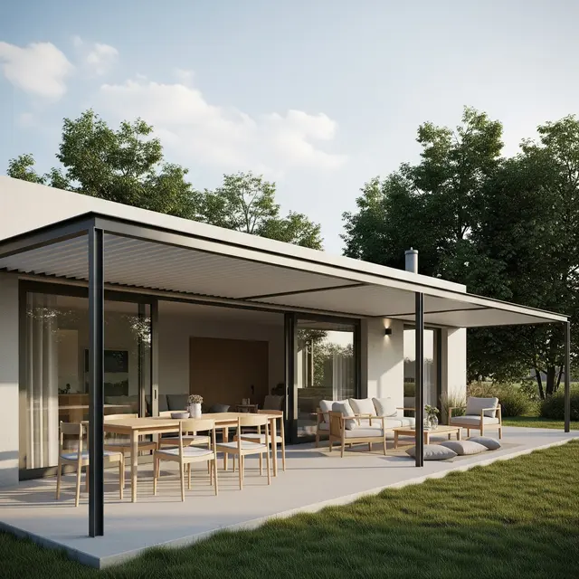 Model Rumah Minimalis Sederhana dengan Teras Memanjang Khas Rumah Desa (AI)