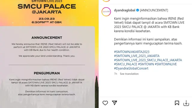 Pengumuman soal Irene