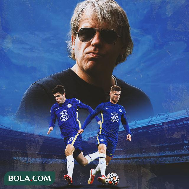 Ilustrasi - Todd Boehly, Chistian Pulisic dan Timo Werner