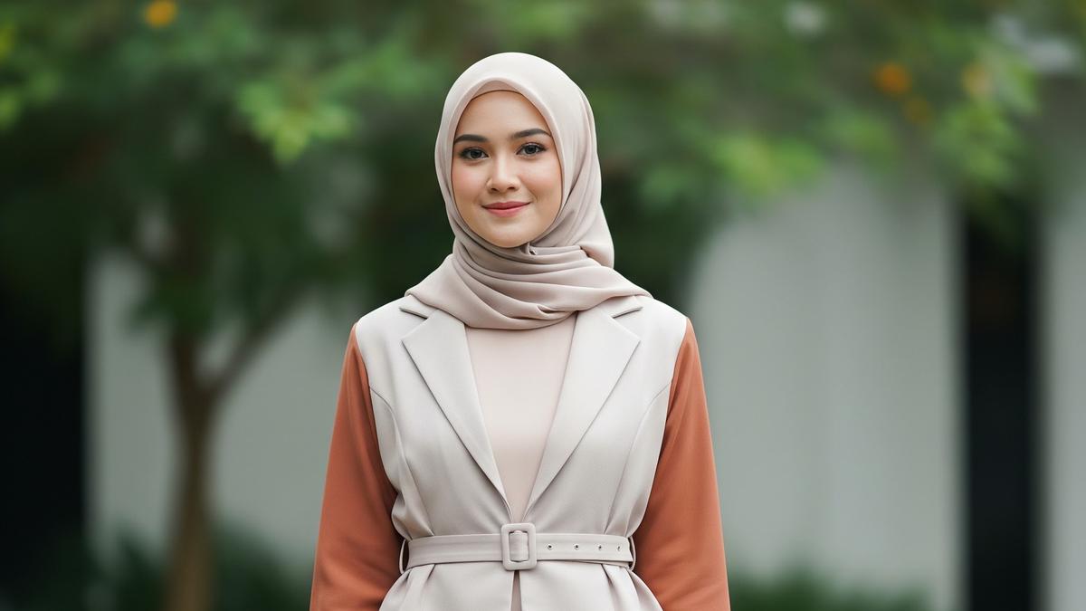 9 Model Gamis Two-Tone dengan Blazer Pendek, Modern dan Anggun di 2026