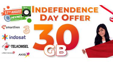 Tangkapan layar penawaran internet gratis Hari Kemerdekaan Indonesia sebesar 30 GB dari Telkomsel hingga XL