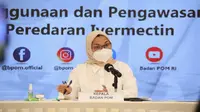 Kepala Badan Pengawas Obat dan Makanan (BPOM) Penny K. Lukito saat memberikan keterangan pers mengenai peredaran Ivermectin di Jakarta, Jumat (2/7/2021). (Dok BPOM RI)