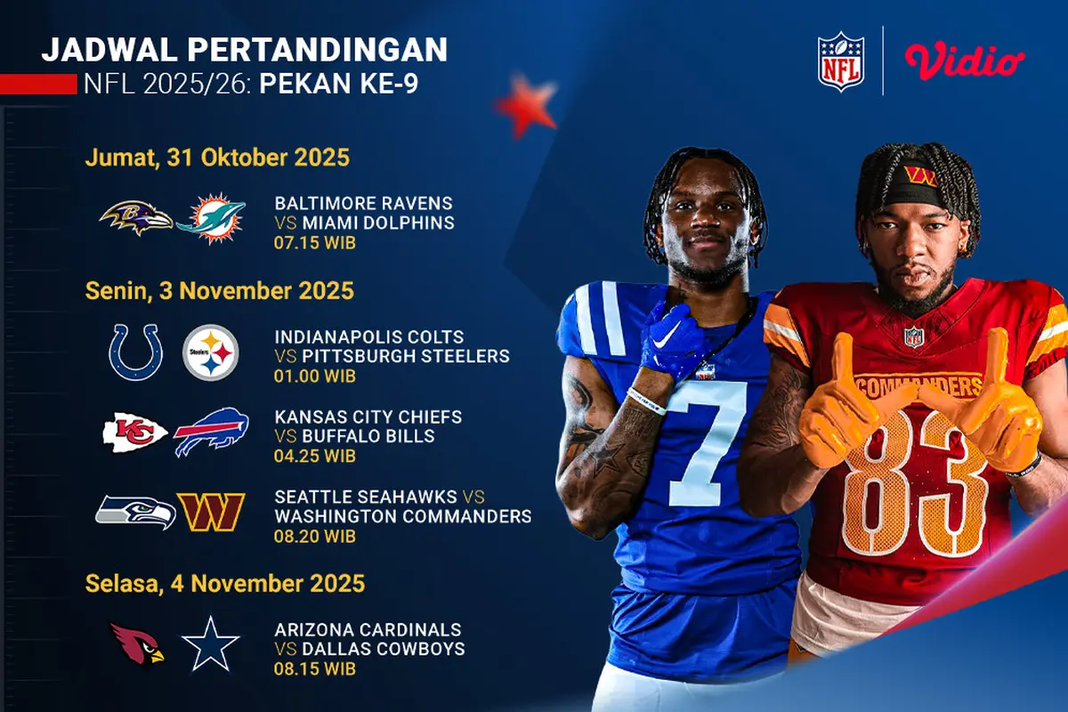 Saksikan NFL pekan ke-9 di Vidio. (dok. vidio.com)