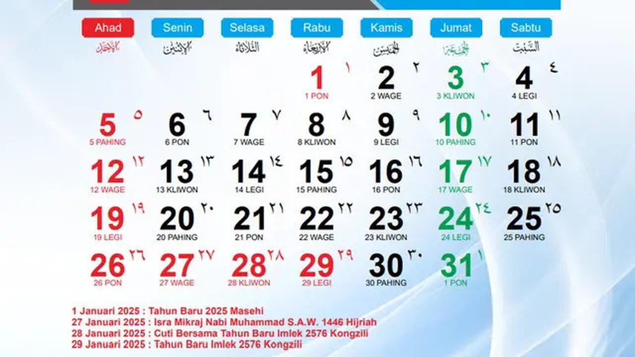Download Kalender 2025 dengan Libur Nasional dan Cuti Bersama, Mudah Dicetak Sendiri
