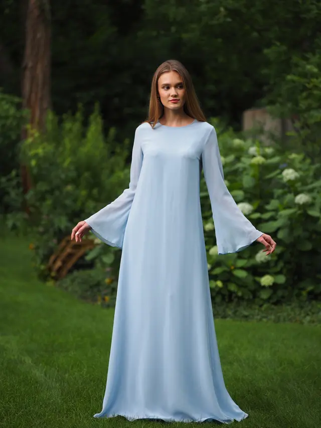 Model Long Dress Warna Pastel Kombinasi Chiffon untuk Pesta
