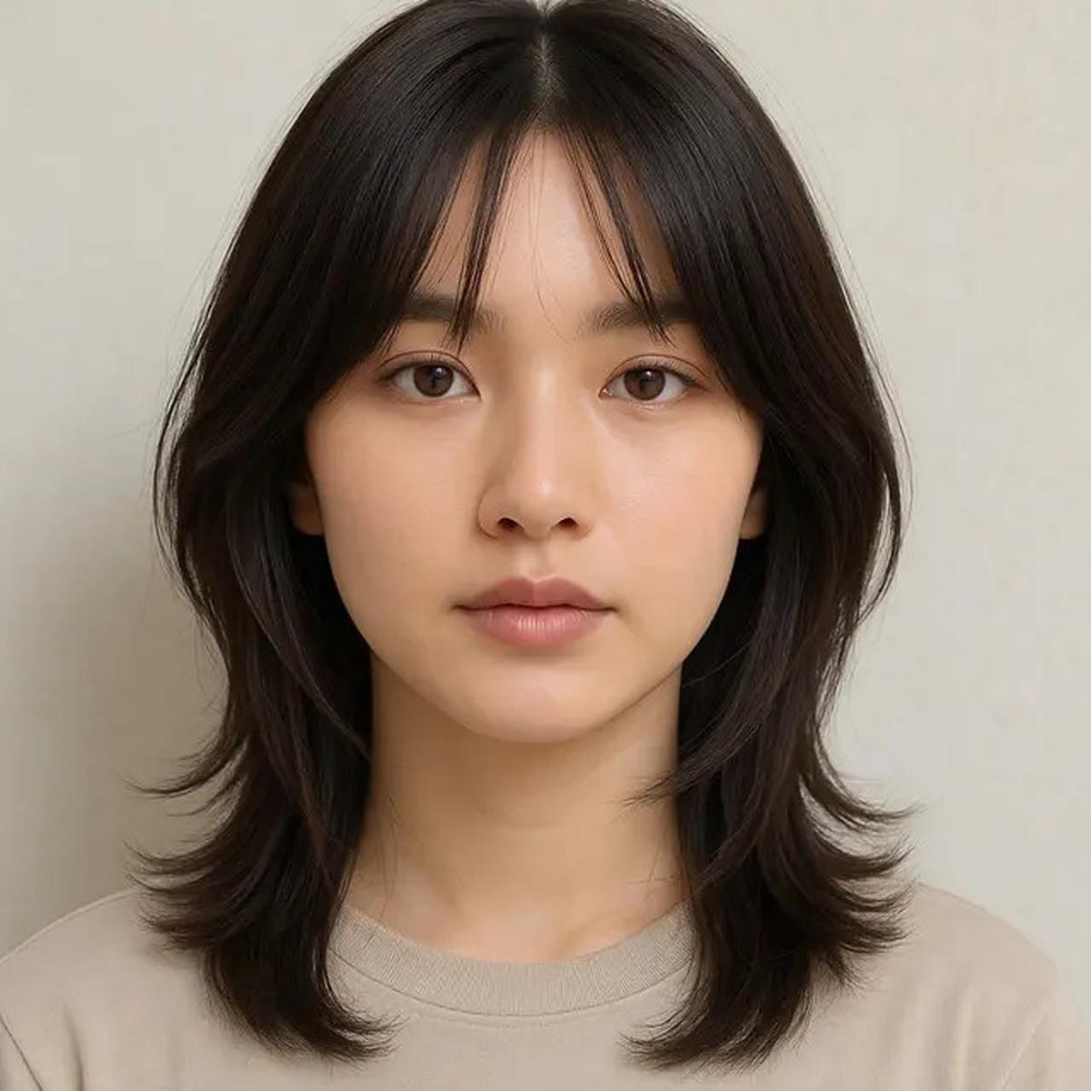 6 Model Rambut Poni Belah Tengah yang Bikin Volume Tipis Jadi Mengembang