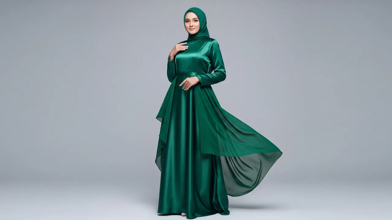 Gamis Satin Polos Kombinasi Chiffon Elegan