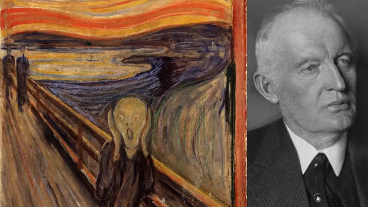 Lukisan The Scream (kiri) dan pelukis asal Norwegia Edvard Munch (kanan).