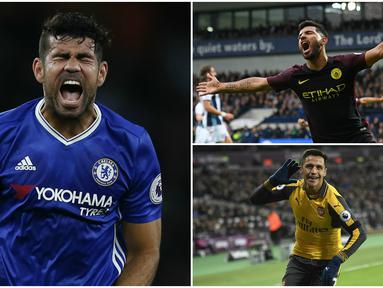 Berikut ini deretan pemain Premier League dengan kombinasi jumlah gol dan assist terbanyak di tahun 2016. (AFP)