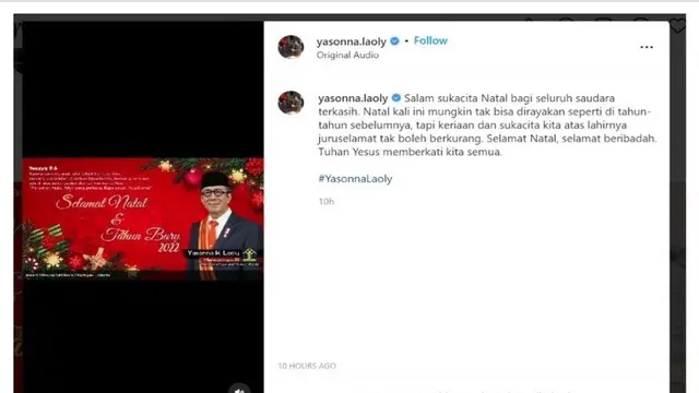 Menteri Hukum dan HAM (Menkumham) RI Yasonna Laoly mengucapkan Selamat Natal.