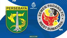 Ilustrasi logo Persebaya Surabaya vs Semen Padang di BRI Super League. (Bola.com/Benediktus Gerendo Pradigdo)