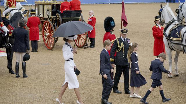 Kate Middleton, Pangeran George, Putri Charlotte, dan Pangeran Louis di Trooping the Colour 2024. (Yui Mok/PA via AP)