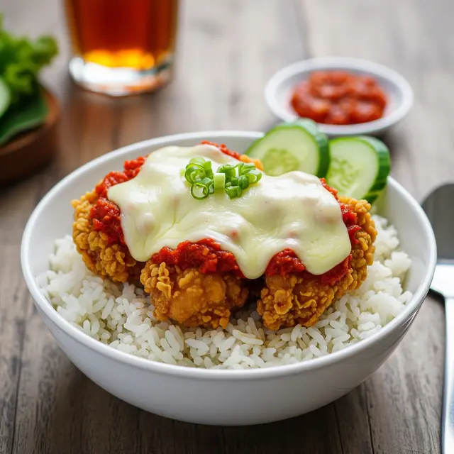 Rice Bowl Ayam Geprek Mozzarella (Gemini AI)