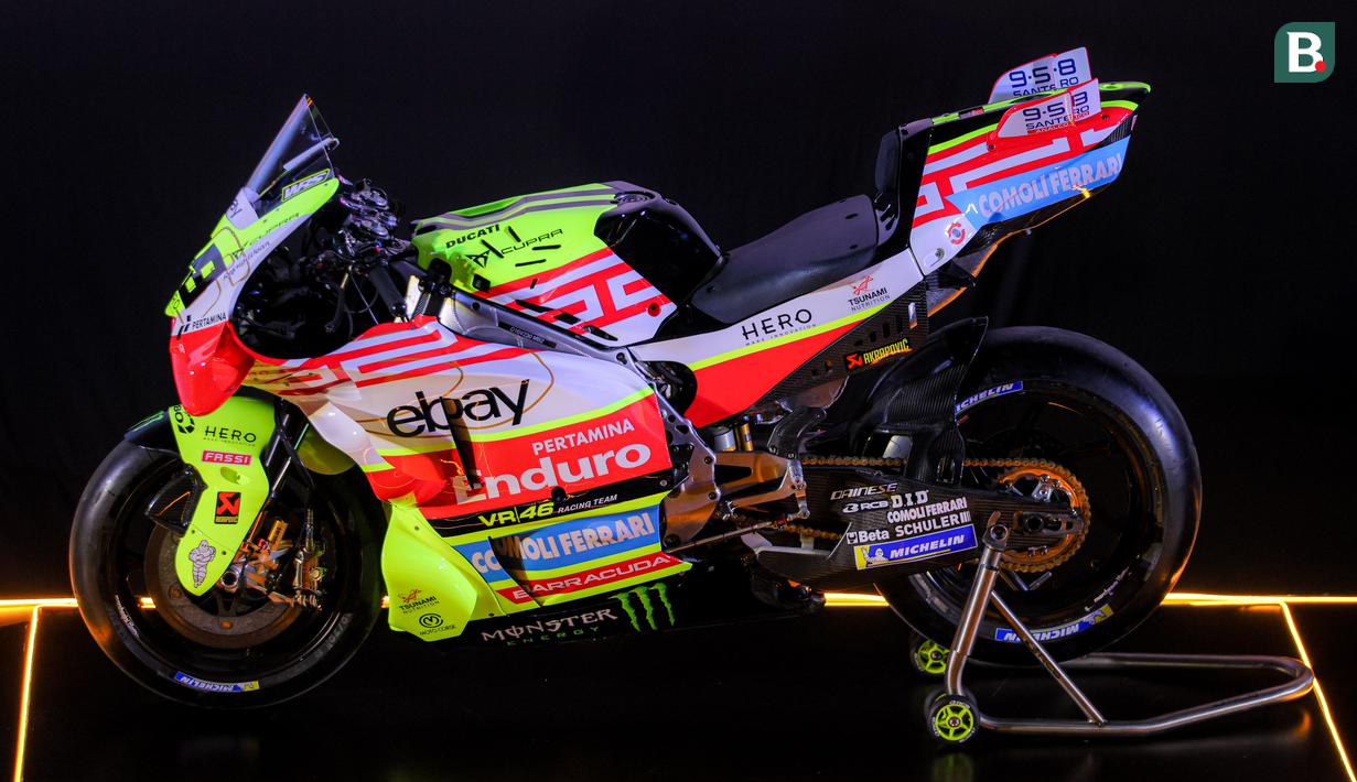 <p>Konsep dan desain livery merupakan hasil karya Aldo Drudi &ndash; Drudi Performance &ndash; yang memadukan warna khas Pertamina Enduro VR46 Racing Team dengan semangat Indonesia. Warna kuning fluo yang menjadi ciri khas motor tim Tavullia dipadukan dengan warna Merah Putih Indonesia. (Bola.com/Bagaskara Lazuardi)</p>