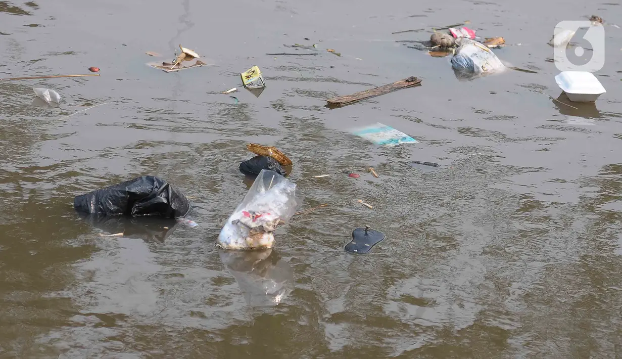 Sebagian warga dan anak yang tinggal di bantaran kali Ciliwung dimanfaatkan untuk mencari barang bekas botol plastik dan berenang anak. (merdeka.com/Imam Buhori)