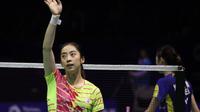 Wang Shixian, membantu China mengalahkan Korea Selatan 3-1 pada laga final Piala Uber 2016 di Kunshan, China, Sabtu (21/5/2016). (Bola.com/Twitter/Badmintonupdate)