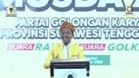 Ketua Umum Partai Golkar Bahlil Lahadalia saat berpidato dalam Musyawarah Daerah (Musda) Golkar Sulawesi Tenggara (Sultra). (Dok. Tangkapan Layar YouTube Golkar)