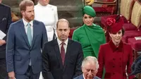 Pangeran Harry, Meghan Markle, Pangeran William, dan Kate Middleton saat hadir di Commonwealth Day Service. (PHIL HARRIS / POOL / AFP)