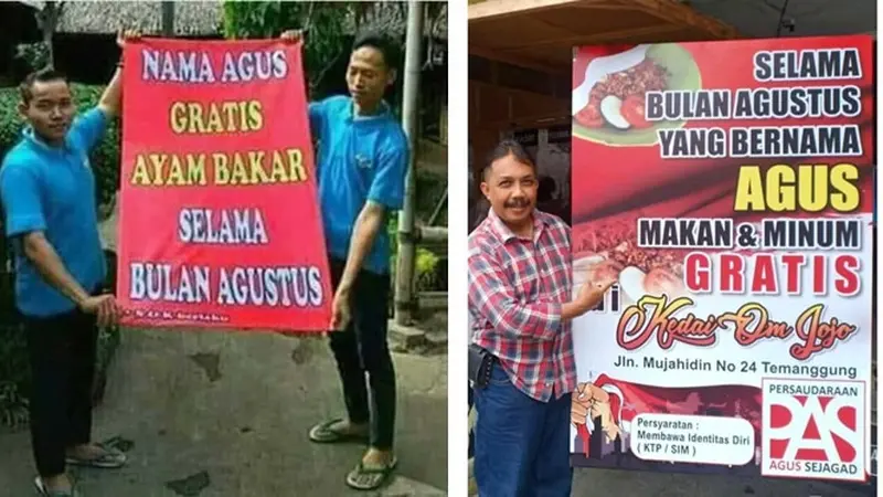 6 Spanduk Jualan 'Agus Gratis Makan' Ini Kocak, Agustus Penuh Berkah