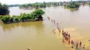Pemandangan udara dari desa yang terdampak banjir di Distrik Darbhanga, Negara Bagian Bihar, India timur pada 26 Juli 2020. Sedikitnya 10 orang tewas dan hampir 1,5 juta orang terkena dampak akibat banjir di 11 distrik di Bihar, papar Departemen Manajemen Bencana Bihar. (Xinhua/Partha Sarkar)