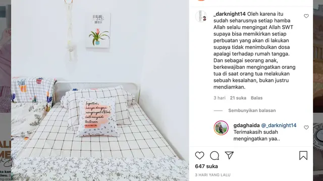 Unggahan putri Aa Gym, Ghaida Tsurayya. (Foto: Instagram @gdaghaida)