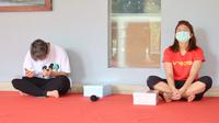 Greysia (kanan) bersama Apriyani syukuran sukses Olimpiade Tokyo 2020 di Pelatnas PBSI hari Rabu (01/09/2021).