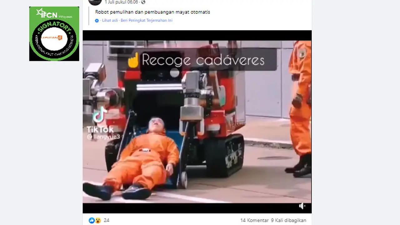 Tangkapan layar klaim video penampakan robot pembuangan mayat otomatis