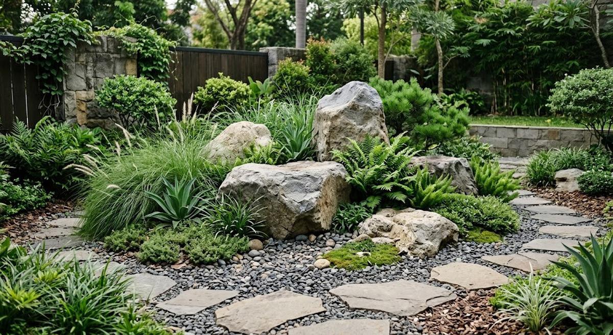 Inspirasi Taman Bertekstur tanpa Banyak Warna (AI Generated)