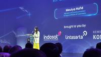 Menkomdigi Meutya Hafid memberikan keynote speech di acara Indonesia AI Day 2024 di Jakarta (14/11/2024). Liputan6.com/Agustin Setyo Wardani