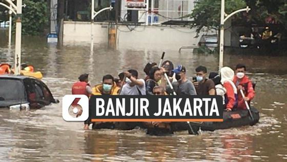 VIDEO: Banjir Jakarta, Perahu Karet Bertemu Mobil Tenggelam di Daerah Elit Kemang