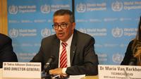 Direktur Jenderal Organisasi Kesehatan Dunia (WHO) Tedros Adhanom Ghebreyesus berbicara dalam sebuah konferensi pers di Jenewa, 11 Maret 2020. WHO menyatakan wabah COVID-19 dapat dikategorikan sebagai "pandemi" karena virus tersebut telah menyebar semakin luas ke seluruh dunia. (Xinhua/Chen Junxia)