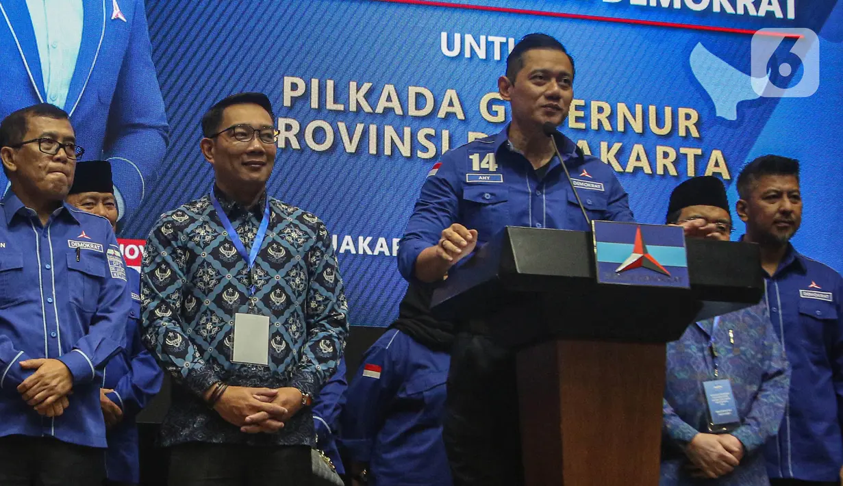 Partai Demokrat resmi memberikan rekomendasi kepada bakal calon gubernur dan bakal calon wakil gubernur DKI Jakarta, Ridwan Kamil-Suswono. (Liputan6.com/Angga Yuniar)