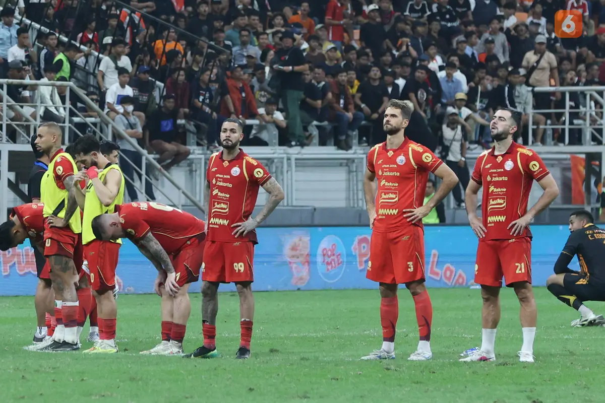 Foto: Wajah Lesu Pemain Persija Setelah Ditahan Imbang Dewa United di BRI Super League