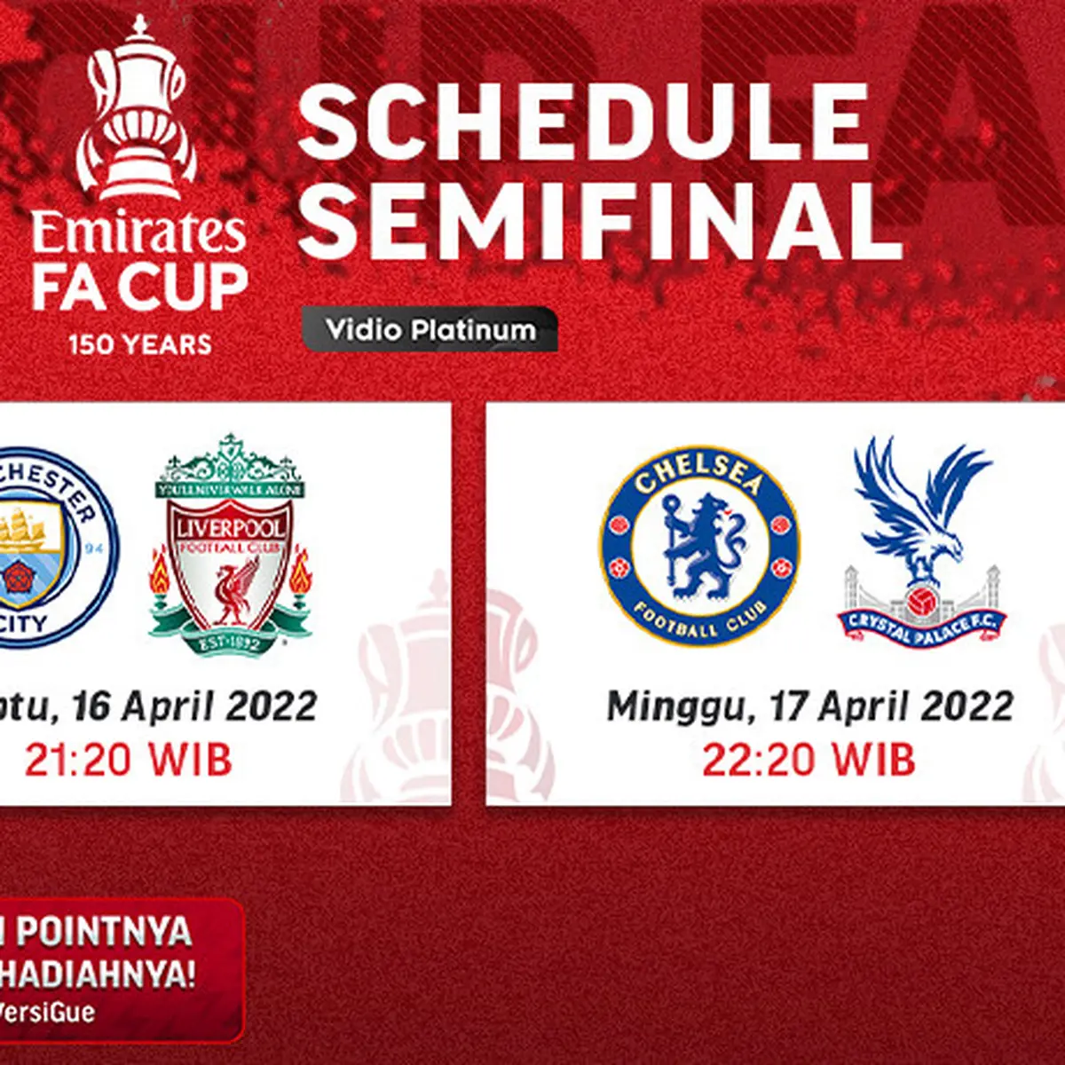 Live Streaming Semifinal FA Cup di Vidio Man City vs Liverpool Chelsea vs Crystal Palace Bola Liputan6