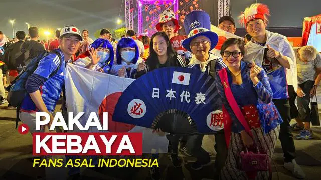 Berita video tentang fans asal Indonesia bernama Barikatul Hikmah yang menggunakan kebaya saat menonton Piala Dunia 2022 di Qatar.