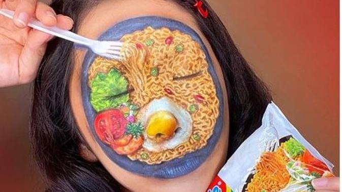 Kuliner Indonesia, Mi Instan Jadi Konsep Face Painting. (dok.Instagram @niaingrid/https://www.instagram.com/p/CAxjQnRnxsV/Henry)