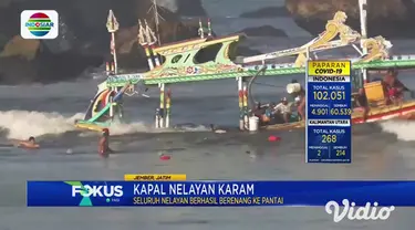 Kapal besar dengan puluhan awak ini awalnya kandas akibat dihantam cuaca buruk, saar hendak berlabuh usai mencari ikan di tengah laut. Para nelayan langsung menyelamatkan diri dengan cara melompat dari atas kapal. Sembari sebisa mungkin menyelamatkan...