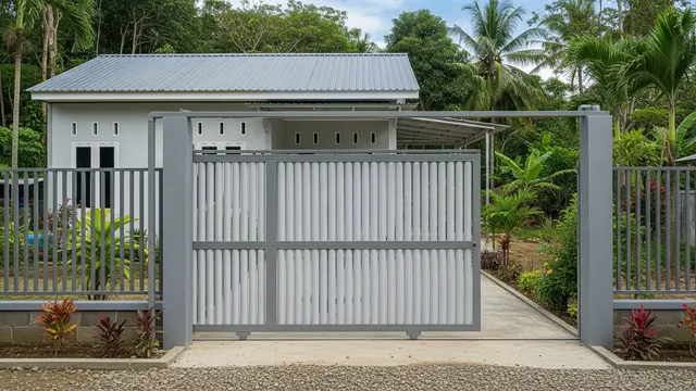 Pagar PVC Vertikal dengan Pintu Geser