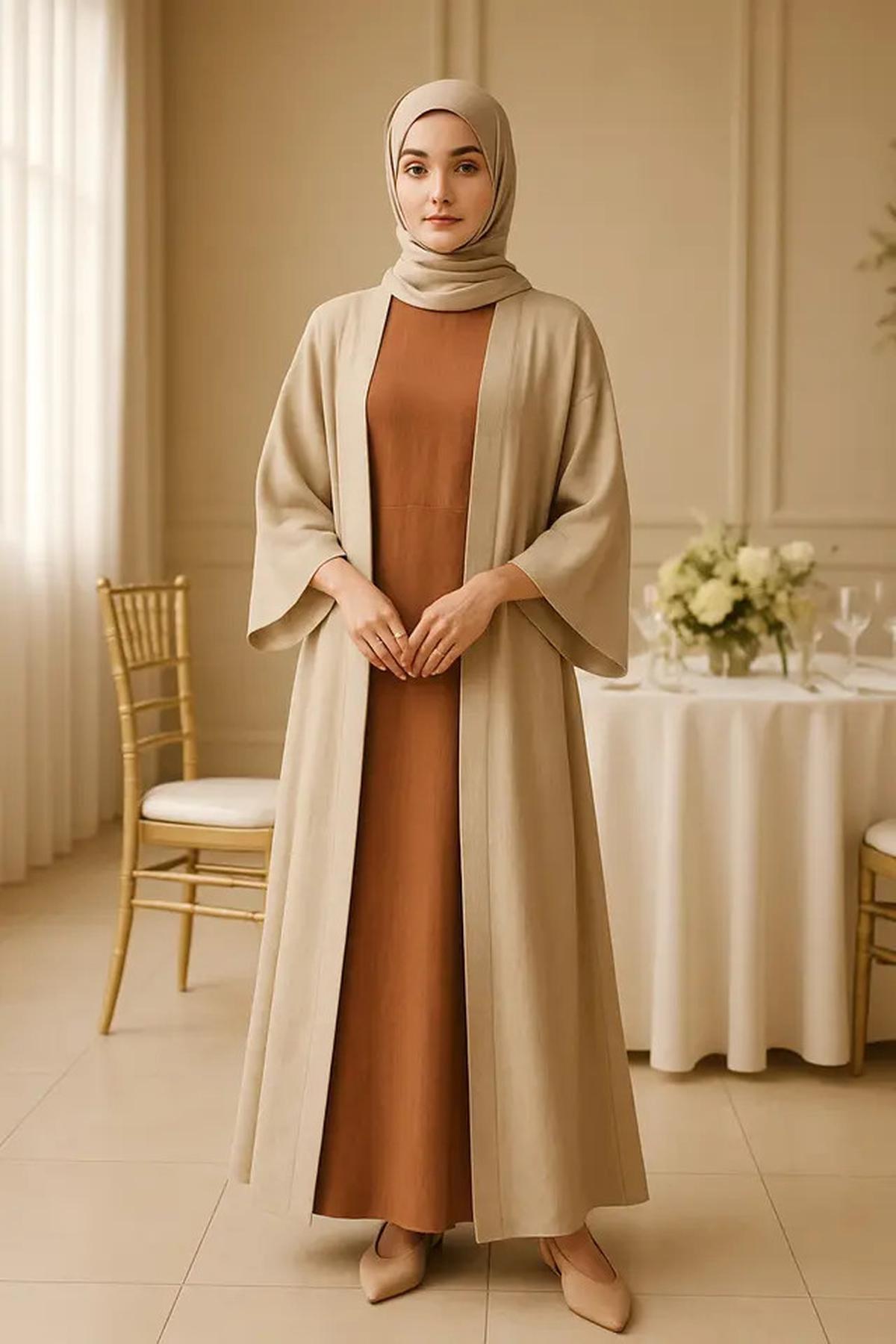 8 Model Long Dress Polos Kombinasi Outer Kimono Terbaru 2025, Tampil Elegan dan Modis
