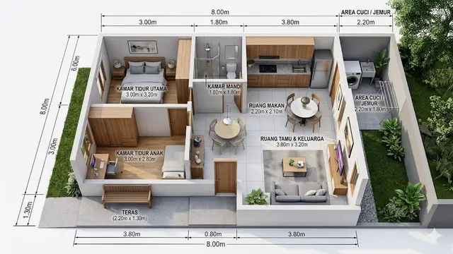 Denah Rumah Minimalis Dua Kamar