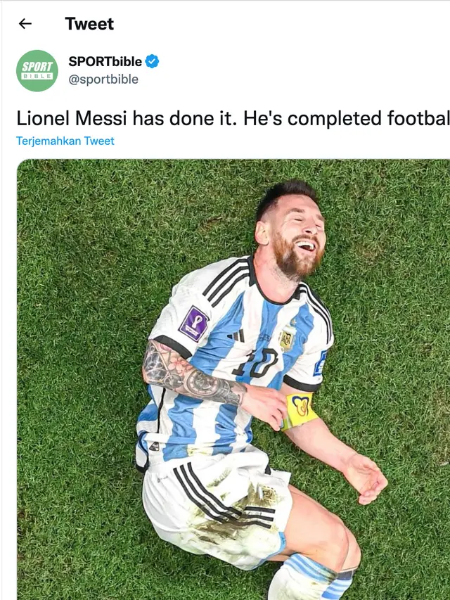 Unggahan soal prestasi Lionel Messi. (Foto: Dok. Twitter terverifikasi @sportbible)