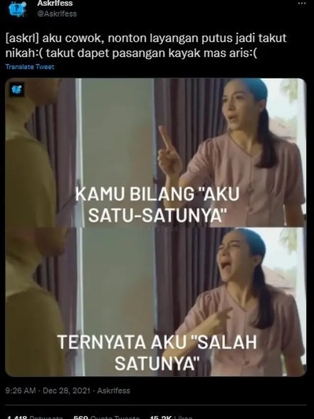 Meme Layangan Putus, serial MD Entertainment. (Twitter/ @askrlfess)