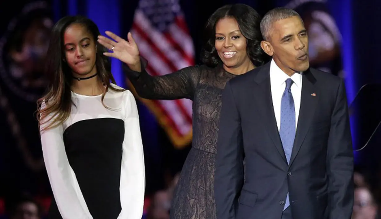 Michelle pun menceritakan alasan di balik ketidak hadiran Sasha. Di hari yang sama, Sasha tengah mengikuti ujian akhir dan tak bisa turut hadir di acara perpisahan tersebut. (AFP/Bintang.com)