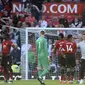 Pemain Manchester United (MU) usai menghadapi Cardiff City pada laga terakhir Liga Inggris di Old Trafford, Minggu (12/5/2019). (AP Photo / Rui Vieira)