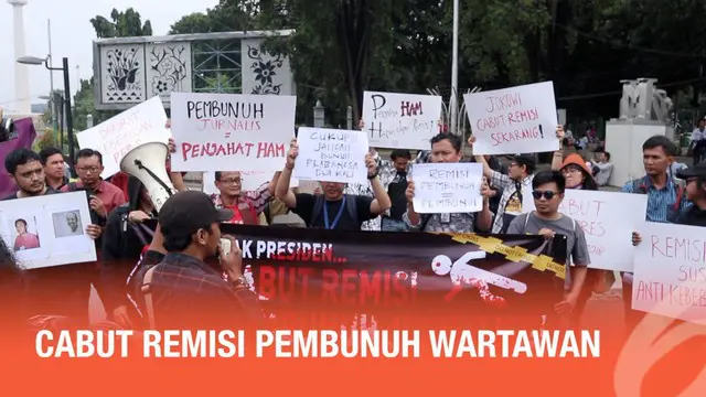 Aliansi Jurnalis Independen dan LBH Pers, menggelar aksi demo di depan Istana Negara. Mereka menuntut Presiden Jokowi mencabut remisi I Nyoman Susrana, yang membunuh jurnalis Radar Bali.