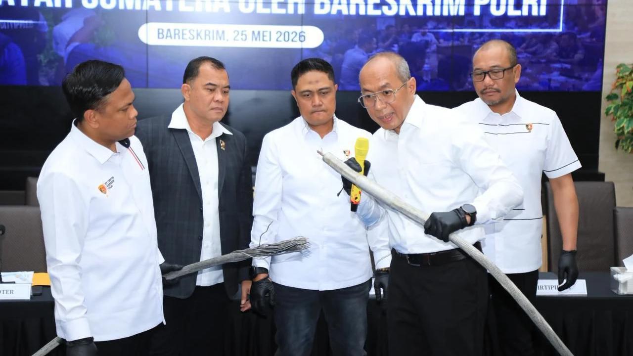 Konferensi Pers Hasil Investigasi Awal Blackout Sumatra di Bareskrim Polri, Jakarta, Senin (25/5).